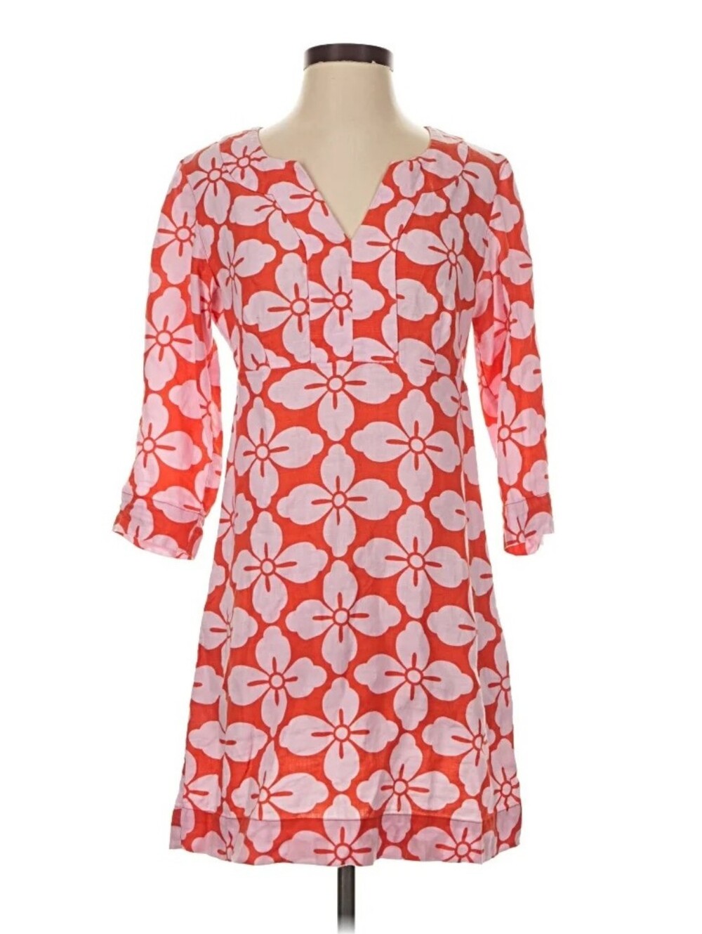 Boden Empire Casual Linen Tunic in a red and pink floral print. Sz 10R